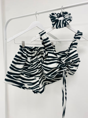 THE RUCHED CROP CO-ORD - ZEBRA FLEECE