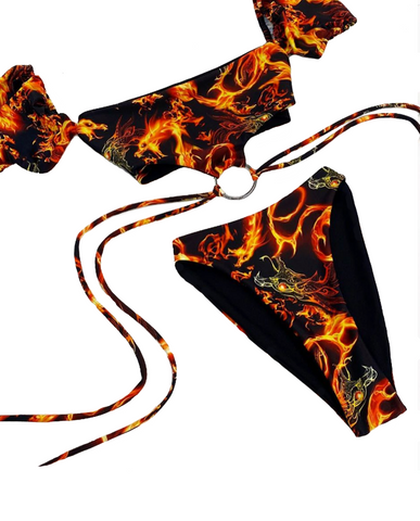 THE PUFF SLEEVE O-RING BIKINI - FLAMES (custom colours available)