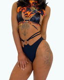 THE O-RING THREE PIECE BIKINI - FLAMES x BLACK PVC x MATT BLACK (custom colours available)