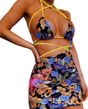 THE ONE SHOULDER WRAP KINI MINI DRESS - BLACK DRAGON x NEON YELLOW (custom colours available)